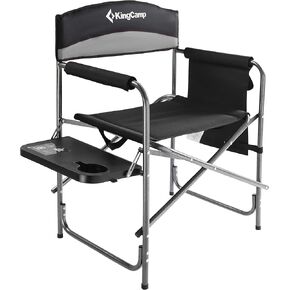 KingCamp Padded Outdoor Folding Director Chair with Side Table, Integrated Cupholder, and Pockets for Camping, Sporting Events, and Picnics, Black