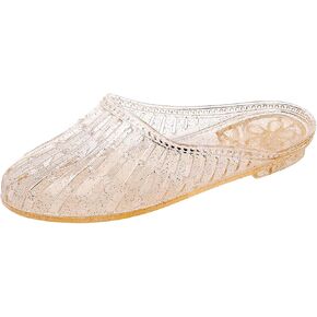 Womens Jelly Shoes, White Jellies Sandals Glitter Clear Flats Slip On Summer Beach Slippers Transparent Closed Toe Soft Slide