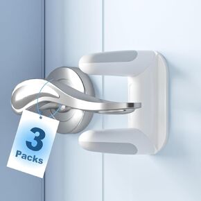 Child Proof Door Lever Lock - Pack 3 Safety Door Handle Lock for Baby, Kids, Pet, Easy Install with 3M Adhesive, No Drill, Toddler Security, Childproof Door Safety Locks for Lever Handles