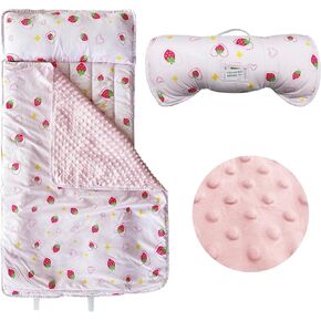 Toddler Nap Mat with Removable Pillow & Minky Blanket Roll Up Storage Kids Sleeping Bag Soft and Comfortable Toddler Sleeping Bags for Travel Camping Daycare Preschool
