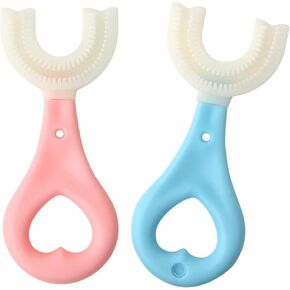 Fiecco Kids U Shaped Toothbrush 2 Pack U Shaped Toothbrush Kids 360 U-Shaped Tooth Brush with Soft Silicone Brush Head Whole Mouth Toothbrush for Baby, Toddlers and Children Ages 1-6 Years