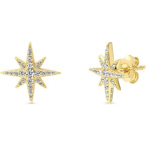 BERRICLE Sterling Silver North Star Cubic Zirconia CZ Stud Earrings for Women, Rhodium Plated, Sterling Silver Cubic Zirconia, Cubic Zirconia