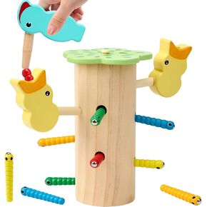 Montessori Mama Magnetic Woodpecker Worm Feed Game - Educational Wooden Color Matching & Fine Motor Skill Development Toy for 2 3 Year Olds Toys