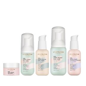 Evereden Kids Complete Routine Travel Set: Clean & Vegan 5-Piece Skin Care Set for Kids | Multi-Vitamin Kids Skin Care Set with Body Wash, Lotion, Face Wash, Face Cream, Shampoo & Conditioner