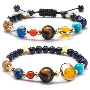 Harry and Henry 2 Pcs Solar System Bracelet for Women Men Planet Bracelet Adjustable Natural Stone Beads Bracelet Bangle Gifts Stretch Bracelet Christmas Gifts 2023