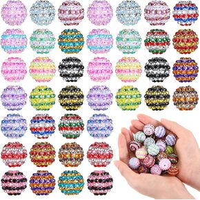 40 Pcs 20mm Rhinestone Beads Crystal Round Disco Ball Beads Bulk Chunky Bubblegum Beads Charms for Christmas DIY Pens Making Jewelry Supplies Craft European Style Bracelets (20 Colors)