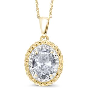 Gem Stone King 14K Yellow Gold Red Created Ruby and White Diamond Pendant Necklace For Women (1.30 Cttw, Oval 8X6MM, with 18 Inch Chain)