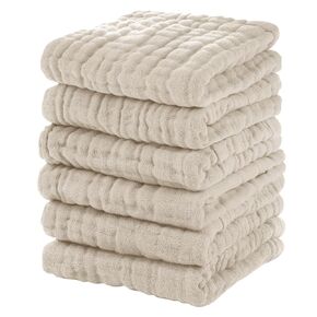 Muslin Baby Washcloths 6 Pack, 100% Cotton Wash Cloths for Babies, Large 12''X12'' Burp Cloths Absorbent and Soft for Newborn Infants Kids Boys Girls - Multicolor