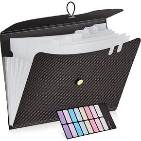 JARLINK 7 Pockets Expanding File Folder, A4 Size Accordion File Folders with 12 Labels, Cute Paper Organizer, Portable Document Organizer for Home College School Office Supplies, Black