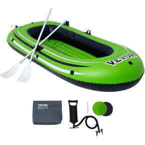 VEVOR Inflatable Boat, 5-Person Inflatable Fishing Boat, Strong PVC Portable Boat Raft Kayak, 45.6" Aluminum Oars, Fishing Rod Holders, and 2 Seats, 1100 lb Capacity for Adults, Kids