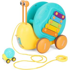 4-in-1 Snail Toys, Children's Rally Car; Hand Percussion; Gear Turning; Catapulting Little Snail, Gift for Babies Over 6 Months (Pink)