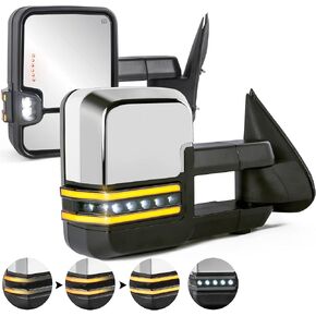 Pair Black Power Fold Towing Mirrors Compatible with 07-13 GMC Serria Yukon Chevy Silverado Suburban Tahoe w/Turn Light,Control Switch, Backup Lamp in Kuwait