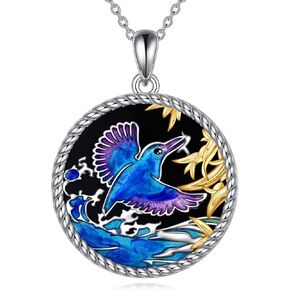 KQF Hummingbird Necklace for Women Sterling Silver Hummingbird Moon Pendant Necklace Hummingbirds Flower Jewelry Christmas Mothers Day Gifts for Girls