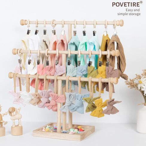POVETIRE حامل عصابة الرأس لتخزين الطفل، منظم القوس الخشبي 3 طبقات لأقواس شعر الفتيات، ملحقات شعر الرضع لعرض رف لديكور الحضانة in Saudi Arabia