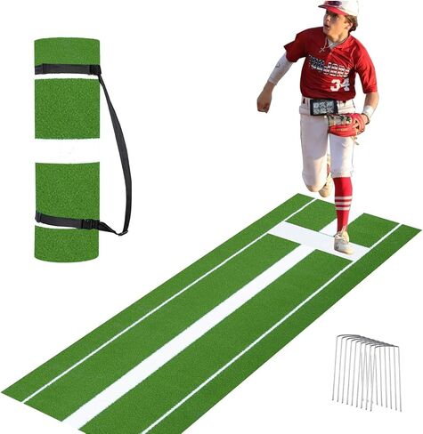 Softball Pitching Mat 10'x 3' Softball Pitching Rubber, Mound for Pitchers Indoor Outdoor Pitching Practice by Softball Pitchers, Antifade Antislip Pitch, Anti-Slip Spikes 8pcs in Kuwait