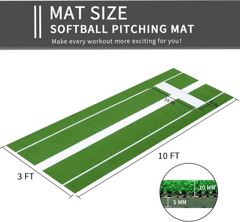 Softball Pitching Mat 10'x 3' Softball Pitching Rubber, Mound for Pitchers Indoor Outdoor Pitching Practice by Softball Pitchers, Antifade Antislip Pitch, Anti-Slip Spikes 8pcs in Kuwait