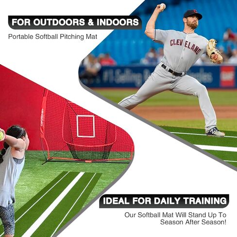 Softball Pitching Mat 10'x 3' Softball Pitching Rubber, Mound for Pitchers Indoor Outdoor Pitching Practice by Softball Pitchers, Antifade Antislip Pitch, Anti-Slip Spikes 8pcs in Kuwait
