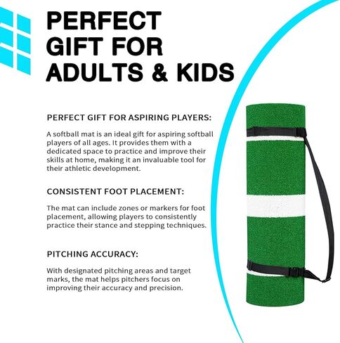 Softball Pitching Mat 10'x 3' Softball Pitching Rubber, Mound for Pitchers Indoor Outdoor Pitching Practice by Softball Pitchers, Antifade Antislip Pitch, Anti-Slip Spikes 8pcs in Kuwait