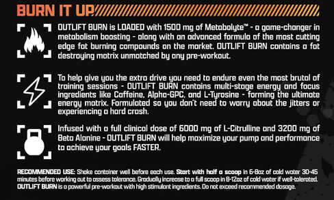 مسحوق Outlift Burn Thermogenic قبل التمرين للرجال والنساء، أقصى جرعة 2 في 1 مكمل للأداء وفقدان الوزن مع إلكتروليتات حرق الدهون الأيضية، GBBGO Super Carnitine، CalorieBurn، 22 خدمة in Kuwait