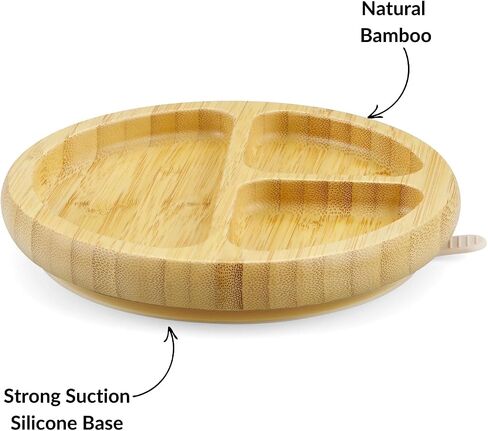PandaEar Bamboo Suction Plate, Wooden Baby Plates with Silicone Spoons for Toddlers & Kids, Divided Non-Slip Wooden Plate Feeding Supplies in Saudi Arabia