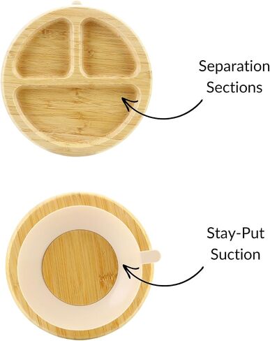PandaEar Bamboo Suction Plate, Wooden Baby Plates with Silicone Spoons for Toddlers & Kids, Divided Non-Slip Wooden Plate Feeding Supplies in Saudi Arabia