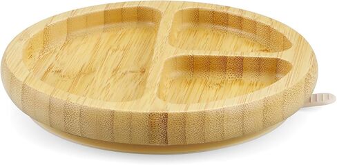 PandaEar Bamboo Suction Plate, Wooden Baby Plates with Silicone Spoons for Toddlers & Kids, Divided Non-Slip Wooden Plate Feeding Supplies in Saudi Arabia