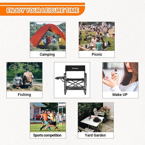 KingCamp Padded Outdoor Folding Director Chair with Side Table, Integrated Cupholder, and Pockets for Camping, Sporting Events, and Picnics, Black in Saudi Arabia