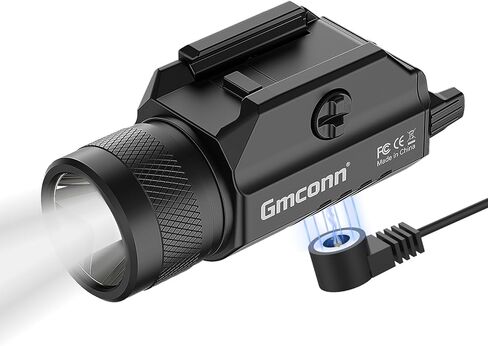 Gmconn 1250 لومن Picatinny السكك الحديدية شنت مسدس ضوء LED ستروب التكتيكية مصباح يدوي لPicatinny MIL-STD-1913 وغلوك مع بطارية مدمجة قابلة للشحن in Saudi Arabia