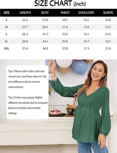 FMEYOA Women's Maternity Tops Long Sleeve V Neck Fall Loose Blouse Ruched Babydoll Pregnancy Shirts S-2XL in Saudi Arabia