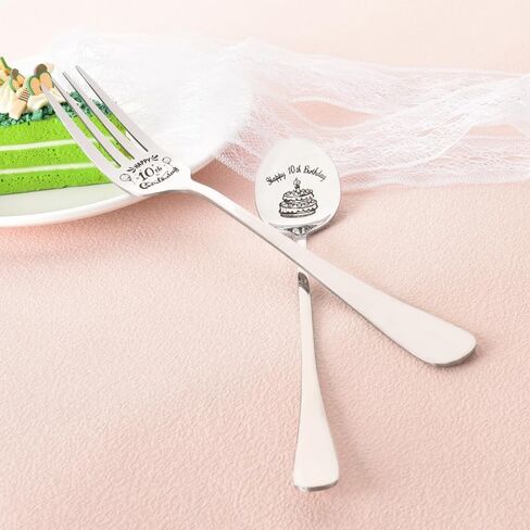 Happy 10th Birthday Gift for Daughter Son Spoon Fork Set for Brother Sister 10 Yrs Old Birthday Gifts for Friends Engraved Fork Spoon for Boys Girls 10 Year Old Birthday Presents for Grandkids in Saudi Arabia