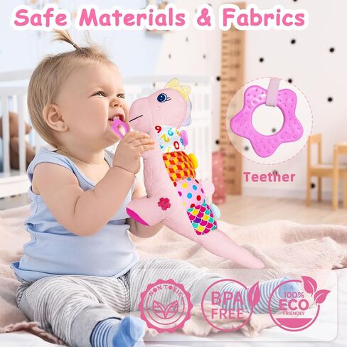 Baby Dino Plush Soft Stuffed Animal Toy for 0-3-6-12+ Months,Infant Musical Toy with Rattle,Squeaker,Sensory Crinkle,Teether & Textures,Tummy Time Toys Christmas Baby Gift for Newborn Girl Boy (Blue) in Saudi Arabia