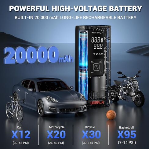 منفاخ إطارات محمول منفاخ هواء بقدرة 20000 مللي أمبير في الساعة و12 فولت تيار مستمر لإطارات الدراجة، مضخة إطارات لاسلكية أسرع 3 مرات للسيارة والدراجة والدراجة النارية والكرة مع مقياس ضغط الإطارات/أحمر in Kuwait