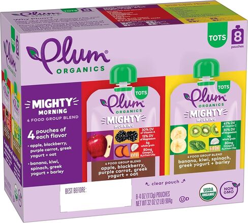 Plum Organics Mighty Morning Organic Toddler Food - Apple, Blackberry, Purple Carrot, Greek Yogurt, and Oat - 4 oz Pouch (Pack of 4) - Organic Fruit and Vegetable Toddler Food Pouch in Saudi Arabia