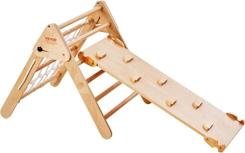 VEVOR Pikler Triangle Set Climber 4 in 1, Montessori Foldable Climbing Set, Large Size Toddler Climbing Toys Indoor with Triangle and Ramp for Kids (Wooden Color) in Saudi Arabia