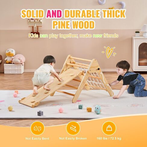 VEVOR Pikler Triangle Set Climber 4 in 1, Montessori Foldable Climbing Set, Large Size Toddler Climbing Toys Indoor with Triangle and Ramp for Kids (Wooden Color) in Saudi Arabia