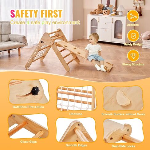 VEVOR Pikler Triangle Set Climber 4 in 1, Montessori Foldable Climbing Set, Large Size Toddler Climbing Toys Indoor with Triangle and Ramp for Kids (Wooden Color) in Saudi Arabia