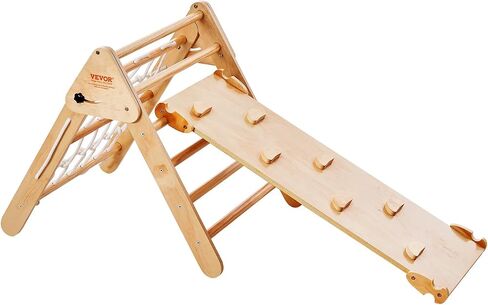VEVOR Pikler Triangle Set Climber 4 in 1, Montessori Foldable Climbing Set, Large Size Toddler Climbing Toys Indoor with Triangle and Ramp for Kids (Wooden Color) in Saudi Arabia