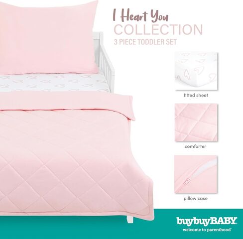 Evolur I Heart You 3 Piece Toddler Bedding Set, Super Soft and Breathable Toddler Bedding, Machine Washable, Includes Fitted Sheet, Comforter and Pillow Case in Saudi Arabia