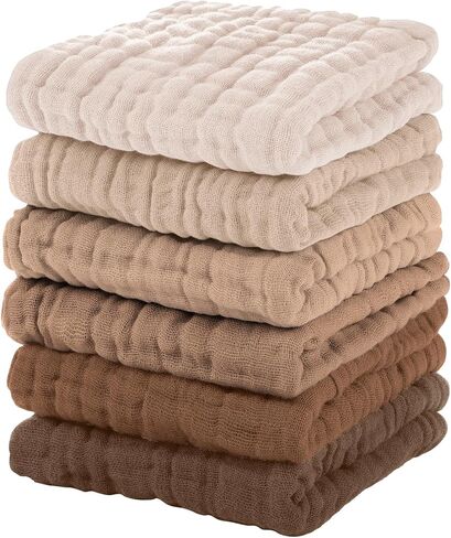 Muslin Baby Washcloths 6 Pack, 100% Cotton Wash Cloths for Babies, Large 12''X12'' Burp Cloths Absorbent and Soft for Newborn Infants Kids Boys Girls - Multicolor in Saudi Arabia