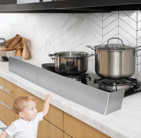 واقي موقد من الحديد المقاوم للصدأ مقاس 38 بوصة لسلامة الأطفال، واقي موقد غاز قابل للتعديل مع حماية مزدوجة من الأمام والجوانب - سهل التركيب in Kuwait