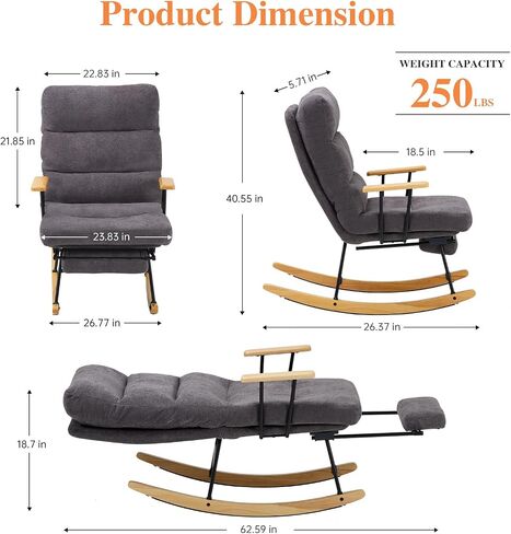 Rocking Chair with Footrest-Glider Rocker Chair with Retractable Footrest and Adjustable Backrest, Teddy Upholstered Rocking Chair, Modern Accent Chair for Living Room/Nursery/Bedroom/Outdoor-Beige in Saudi Arabia