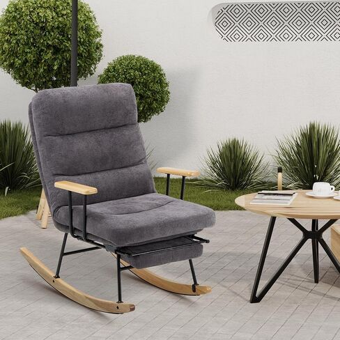 Rocking Chair with Footrest-Glider Rocker Chair with Retractable Footrest and Adjustable Backrest, Teddy Upholstered Rocking Chair, Modern Accent Chair for Living Room/Nursery/Bedroom/Outdoor-Beige in Saudi Arabia