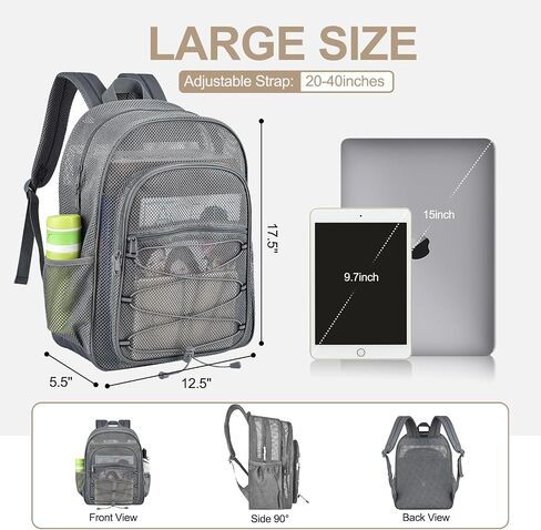 Mesh Backpacks for School, Heavy Duty Mesh School Bags for Boys and Girls See Through with Adjustable Straps for Swimming, Fitness, Sports, Carry Portable Oxygen Concentrators in Kuwait