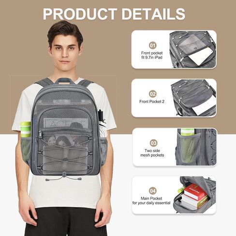 Mesh Backpacks for School, Heavy Duty Mesh School Bags for Boys and Girls See Through with Adjustable Straps for Swimming, Fitness, Sports, Carry Portable Oxygen Concentrators in Kuwait