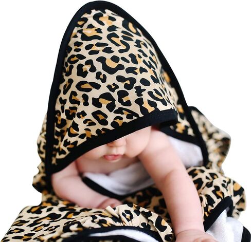 منشفة بغطاء رأس مكشكشة للأطفال من Posh Peanut - منشفة قطنية للرضع للمنزل والشاطئ وحمام السباحة - منشفة حمام لتجفيف حديثي الولادة فائقة النعومة - فكرة رائعة (Lana Leopard Tan) in Kuwait