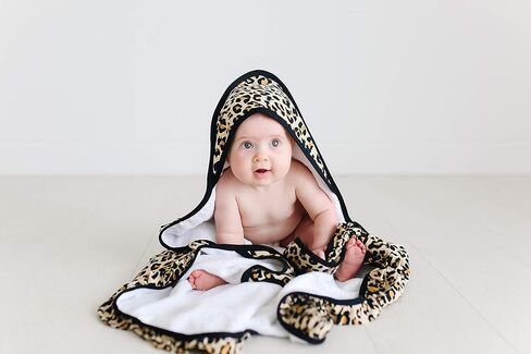 منشفة بغطاء رأس مكشكشة للأطفال من Posh Peanut - منشفة قطنية للرضع للمنزل والشاطئ وحمام السباحة - منشفة حمام لتجفيف حديثي الولادة فائقة النعومة - فكرة رائعة (Lana Leopard Tan) in Kuwait