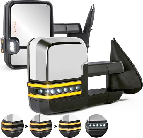 Pair Black Power Fold Towing Mirrors Compatible with 07-13 GMC Serria Yukon Chevy Silverado Suburban Tahoe w/Turn Light,Control Switch, Backup Lamp in Kuwait