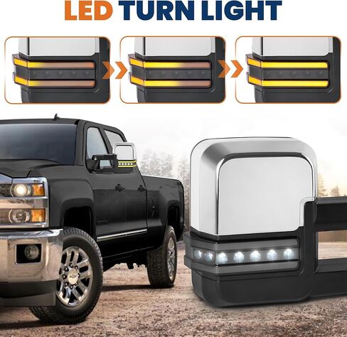 Pair Black Power Fold Towing Mirrors Compatible with 07-13 GMC Serria Yukon Chevy Silverado Suburban Tahoe w/Turn Light,Control Switch, Backup Lamp in Kuwait