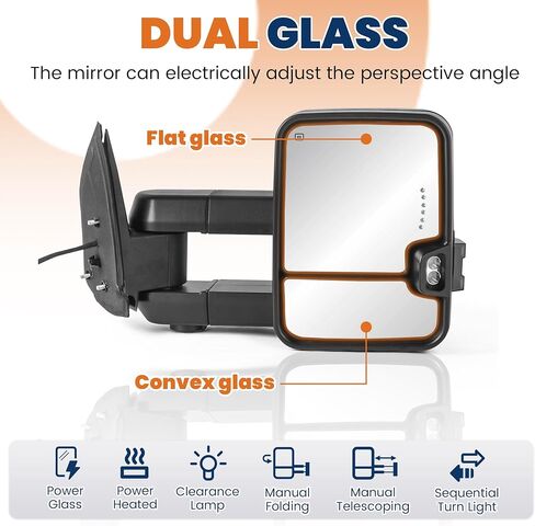 Pair Black Power Fold Towing Mirrors Compatible with 07-13 GMC Serria Yukon Chevy Silverado Suburban Tahoe w/Turn Light,Control Switch, Backup Lamp in Kuwait