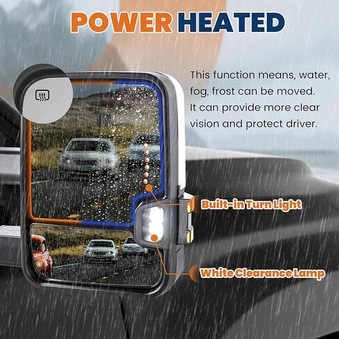 Pair Black Power Fold Towing Mirrors Compatible with 07-13 GMC Serria Yukon Chevy Silverado Suburban Tahoe w/Turn Light,Control Switch, Backup Lamp in Kuwait